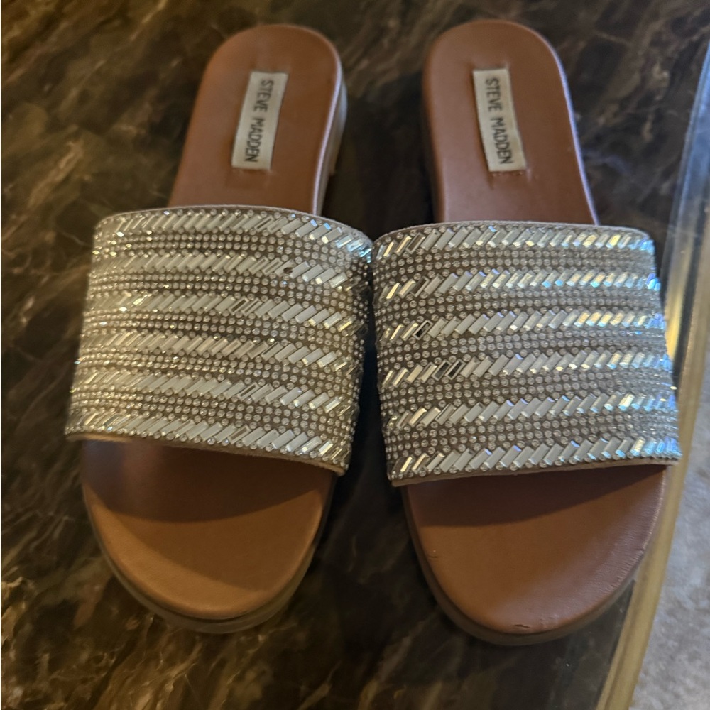Steve Madden Silver Rhinestone Slide Sandals